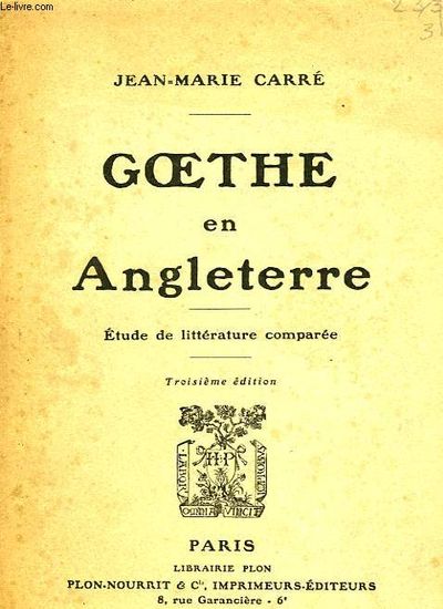 Couverture du livre Goethe en Angleterre